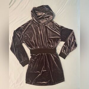 Velvet Hooded Dress in Dark Gray
